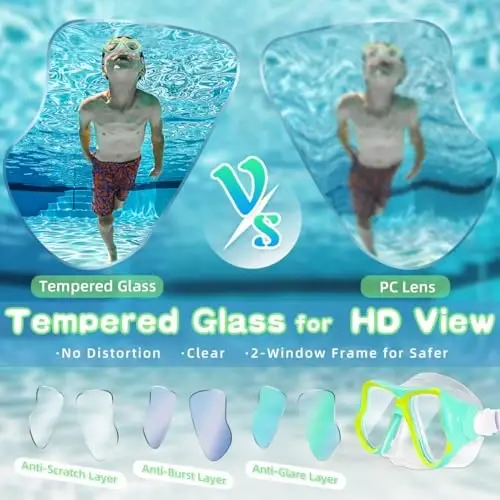Freela 2 Pack Kids Swim Goggles Mask for Boys Girls 3-14, Tempered Glass Lens 180° HD View with Nose Cover for Pool Beach - 4