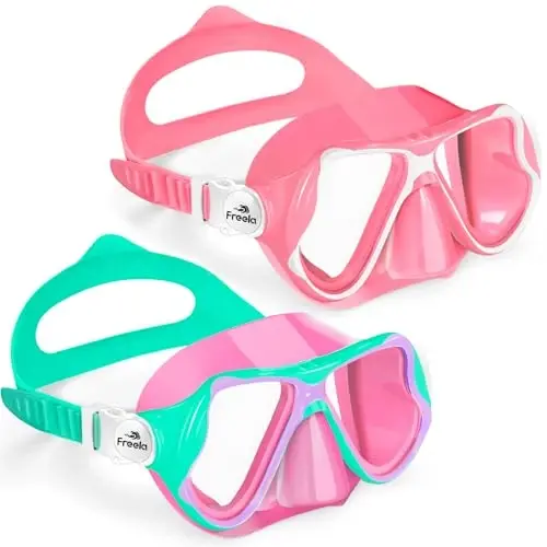 Freela 2 Pack Kids Swim Goggles Mask for Boys Girls 3-14, Tempered Glass Lens 180° HD View with Nose Cover for Pool Beach - 1