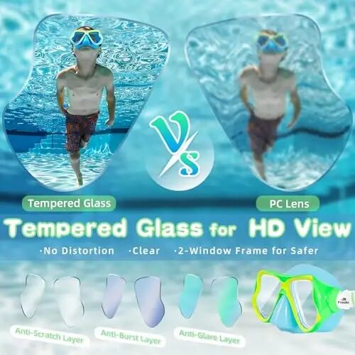 Freela 2 Pack Kids Swim Goggles Mask for Boys Girls 3-14, Tempered Glass Lens 180° HD View with Nose Cover for Pool Beach - 4