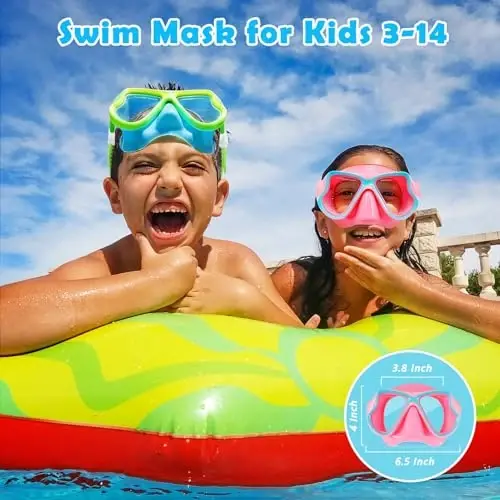 Freela 2 Pack Kids Swim Goggles Mask for Boys Girls 3-14, Tempered Glass Lens 180° HD View with Nose Cover for Pool Beach - 2
