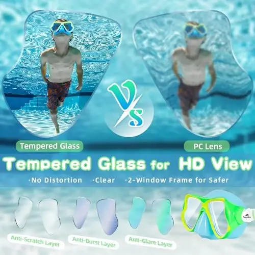 Freela 2 Pack Kids Swim Goggles Mask for Boys Girls 3-14, Tempered Glass Lens 180° HD View with Nose Cover for Pool Beach - 4