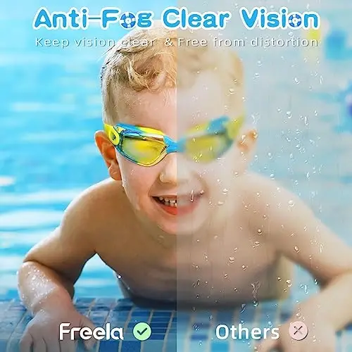 Freela Kids Swim Goggles, 2 Packs Swimming Goggles for Kids 3-14, Boys Girls Swim Goggles Anti Fog UV Protection No Leaking - 15