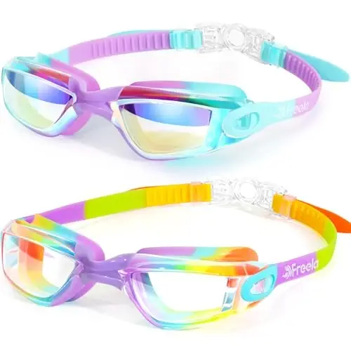 Freela Kids Swim Goggles, 2 Packs Swimming Goggles for Kids 3-14, Boys Girls Swim Goggles Anti Fog UV Protection No Leaking - 1