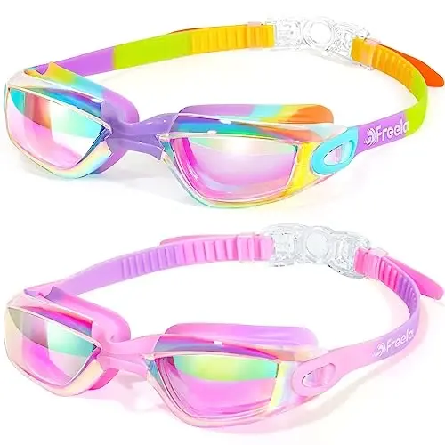 Freela Kids Swim Goggles, 2 Packs Swimming Goggles for Kids 3-14, Boys Girls Swim Goggles Anti Fog UV Protection No Leaking - 1