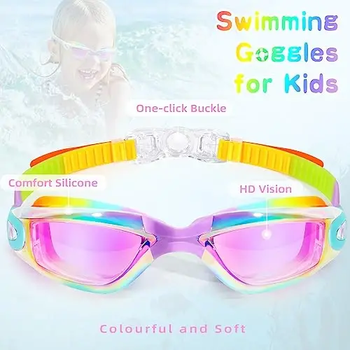 Freela Kids Swim Goggles, 2 Packs Swimming Goggles for Kids 3-14, Boys Girls Swim Goggles Anti Fog UV Protection No Leaking - 2