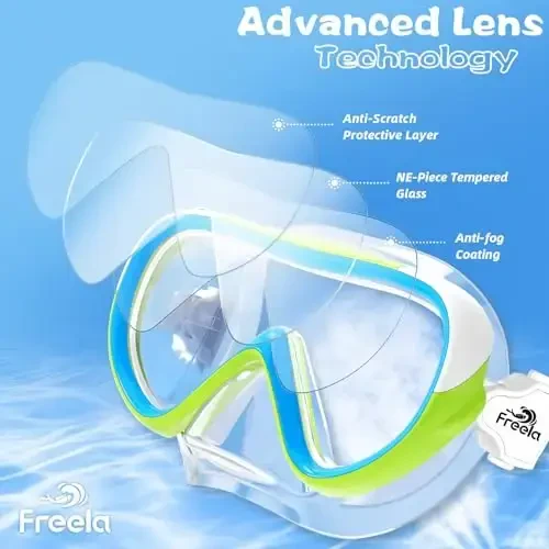 Freela Kids Swimming Goggles for 4-16 with Nose Cover, Anti-Fog No Leakage Swim Mask 180° Clear Vision Beach Pool Goggles - 4