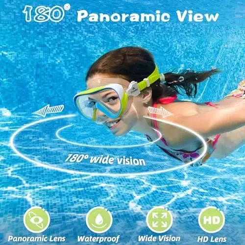 Freela Kids Swimming Goggles for 4-16 with Nose Cover, Anti-Fog No Leakage Swim Mask 180° Clear Vision Beach Pool Goggles - 7