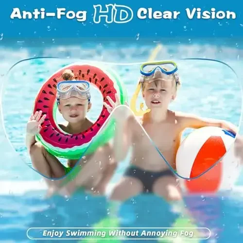 Freela Kids Swimming Goggles for 4-16 with Nose Cover, Anti-Fog No Leakage Swim Mask 180° Clear Vision Beach Pool Goggles - 3