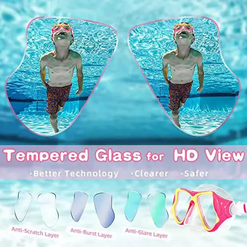 Freela 2 Pack Kids Swim Goggles Mask for Boys Girls 3-14, Tempered Glass Lens 180° HD View with Nose Cover for Pool Beach - 5