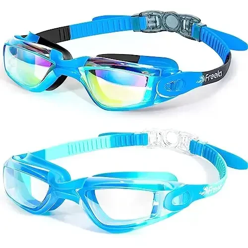 Freela Kids Swim Goggles, 2 Packs Swimming Goggles for Kids 3-14, Boys Girls Swim Goggles Anti Fog UV Protection No Leaking - 1