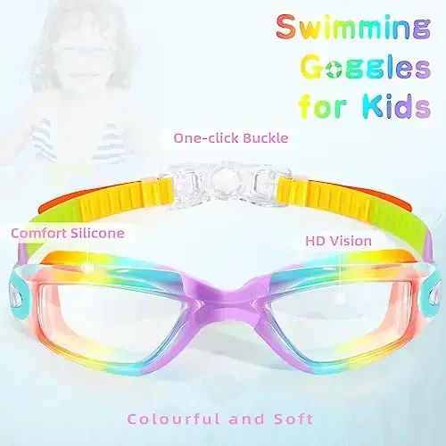 Freela Kids Swim Goggles, 2 Packs Swimming Goggles for Kids 3-14, Boys Girls Swim Goggles Anti Fog UV Protection No Leaking - 2