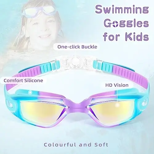Freela Kids Swim Goggles, 2 Packs Swimming Goggles for Kids 3-14, Boys Girls Swim Goggles Anti Fog UV Protection No Leaking - 2