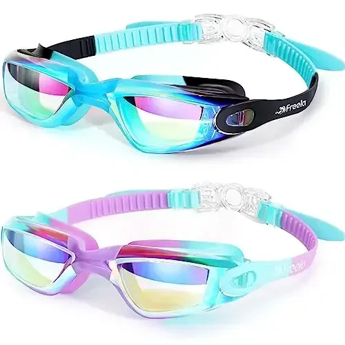 Freela Kids Swim Goggles, 2 Packs Swimming Goggles for Kids 3-14, Boys Girls Swim Goggles Anti Fog UV Protection No Leaking 