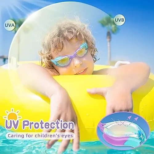 Freela Kids Swim Goggles, 2 Packs Swimming Goggles for Kids 3-14, Boys Girls Swim Goggles Anti Fog UV Protection No Leaking - 6
