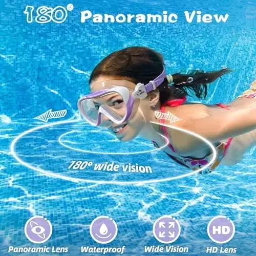 Freela Kids Swimming Goggles for 4-16 with Nose Cover, Anti-Fog No Leakage Swim Mask 180° Clear Vision Beach Pool Goggles - 6