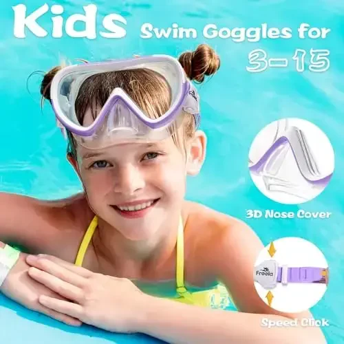Freela Kids Swimming Goggles for 4-16 with Nose Cover, Anti-Fog No Leakage Swim Mask 180° Clear Vision Beach Pool Goggles - 5