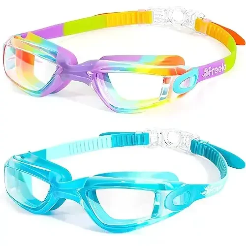 Freela Kids Swim Goggles, 2 Packs Swimming Goggles for Kids 3-14, Boys Girls Swim Goggles Anti Fog UV Protection No Leaking 
