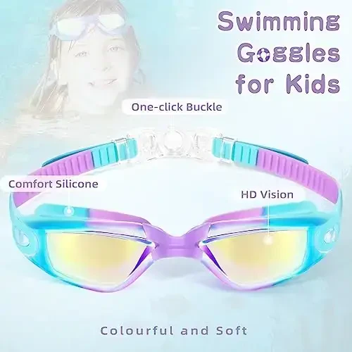 Freela Kids Swim Goggles, 2 Packs Swimming Goggles for Kids 3-14, Boys Girls Swim Goggles Anti Fog UV Protection No Leaking - 2