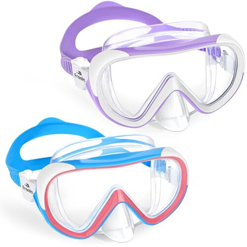 Freela Kids Swim Goggles for Kids 3-15 with Nose Cover, Tempered Glass Lens Anti-Fog No Leakage Diving Mask 180° Clear Vision - 1