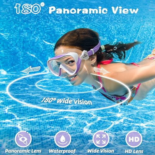 Freela Kids Swim Goggles for Kids 3-15 with Nose Cover, Tempered Glass Lens Anti-Fog No Leakage Diving Mask 180° Clear Vision - 5