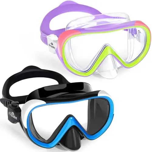Freela Kids Swimming Goggles for 4-16 with Nose Cover, Anti-Fog No Leakage Swim Mask 180° Clear Vision Beach Pool Goggles 
