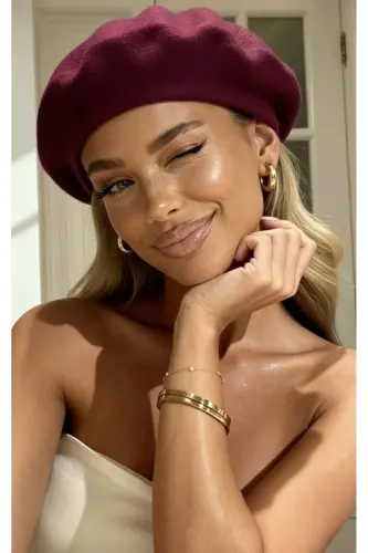 French Artist Australian Wool Felt Beret Burgundy - 2