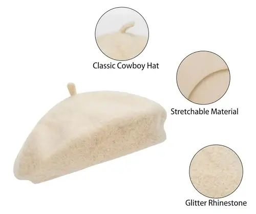 French Beret Hat Women Classic Wool Felt Artist Hats Solid Color Stretchable Beanie Hat - 3