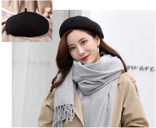French-Beret-Hat-Women Classic Wool-Felt Artist Hats Solid Color Stretchable Beanie Hat - FRENCH-BERET-HAT-WOMEN (1)