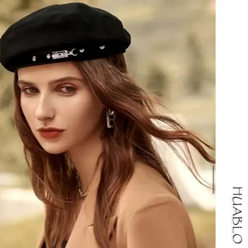 French Beret Hats for Women Painter's hat Metal Clasp Artist Beret Black Beret Cap for Womens Girls Lady - huablo