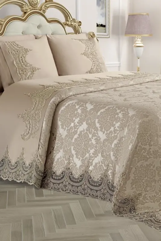 French Guipure Dowry Pike Set Arus Beige - ÇEYIZ DIYARI