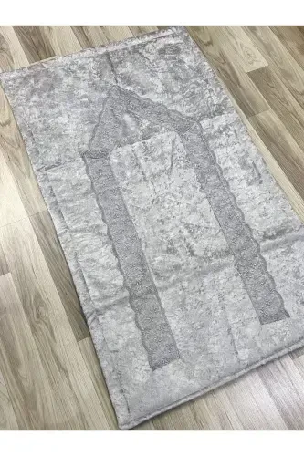 French Guipure Embroidered Velvet Bridal Set Prayer Rug-GRAY - 1