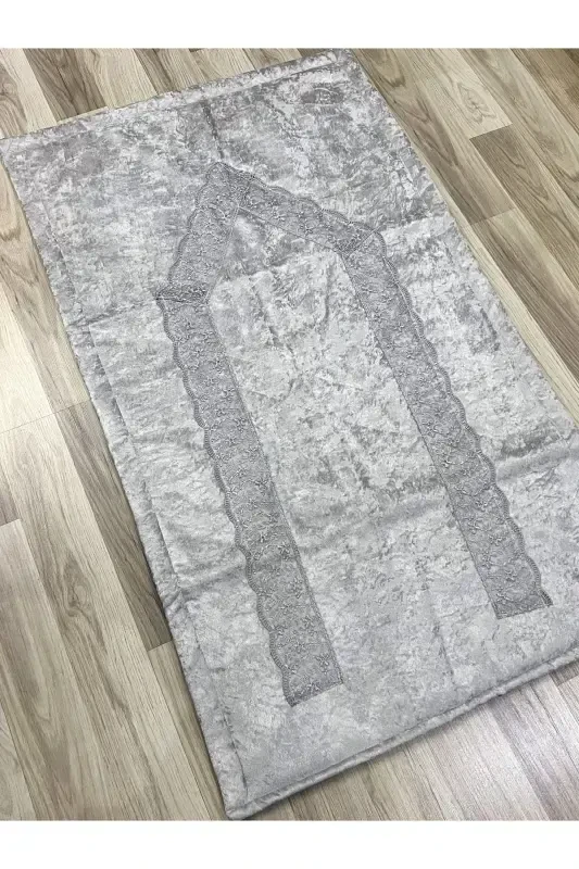 French Guipure Embroidered Velvet Bridal Set Prayer Rug-GRAY - 1