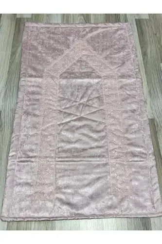 French Guipure Embroidered Velvet Bridal Set Prayer Rug-Pink - AYHANHOME (1)