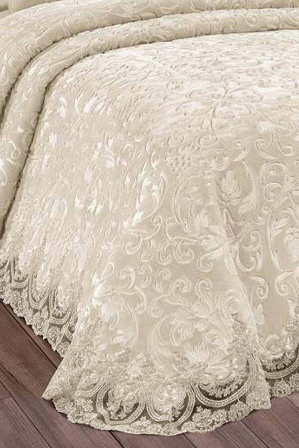 French Lace Double Bed Cream Blanket Set Dowry Bedding Set - 1