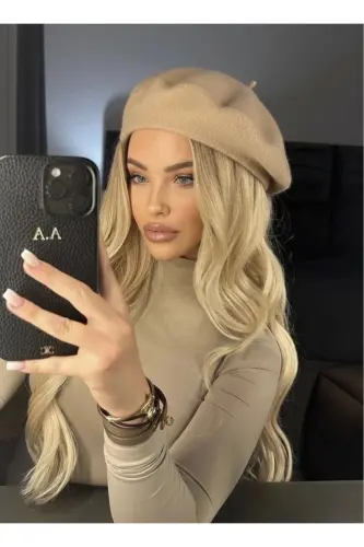 French Painter Australian Wool Felt Beret Beige-Beige 