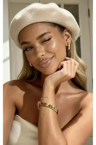 French Painter Australian Wool Felt Beret Ecru - 2