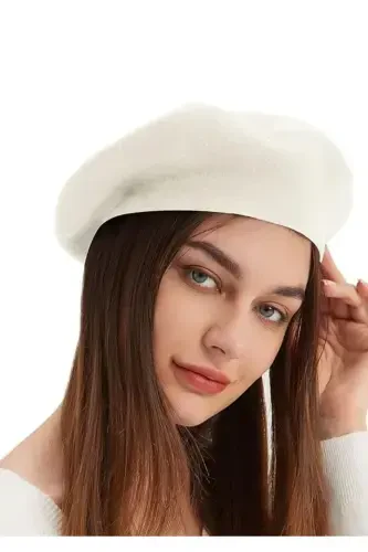 French Painter Australian Wool Felt Beret Ecru-Ecru - MINACARIN (1)