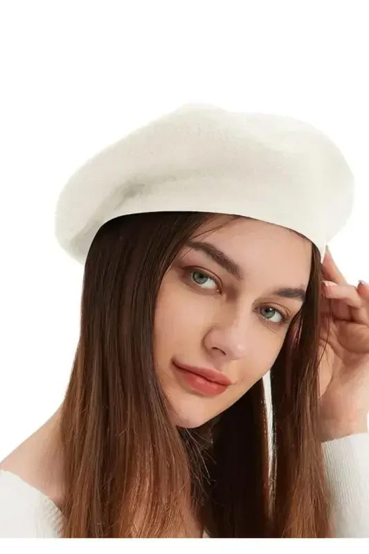 French Painter Australian Wool Felt Beret Ecru-Ecru - 2