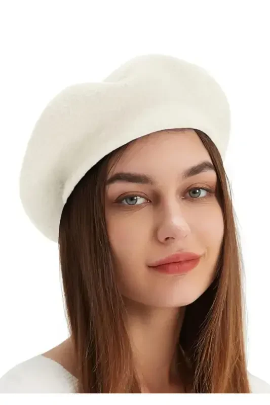 French Painter Australian Wool Felt Beret Ecru-Ecru - 3