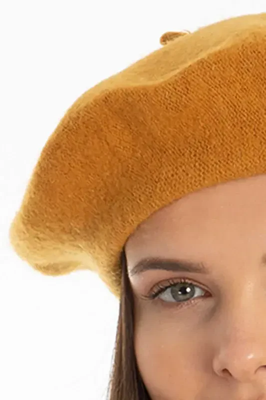 French Painter Australian Wool Felt Beret Mustard-Mustard - 2