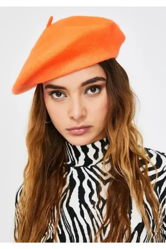 French Painter Australian Wool Felt Beret Orange-Orange - GOLDMINE (1)