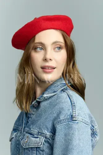 French Painter Australian Wool Felt Beret Red-Red - 1