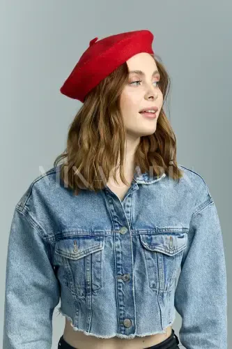 French Painter Australian Wool Felt Beret Red-Red - MINACARIN (1)