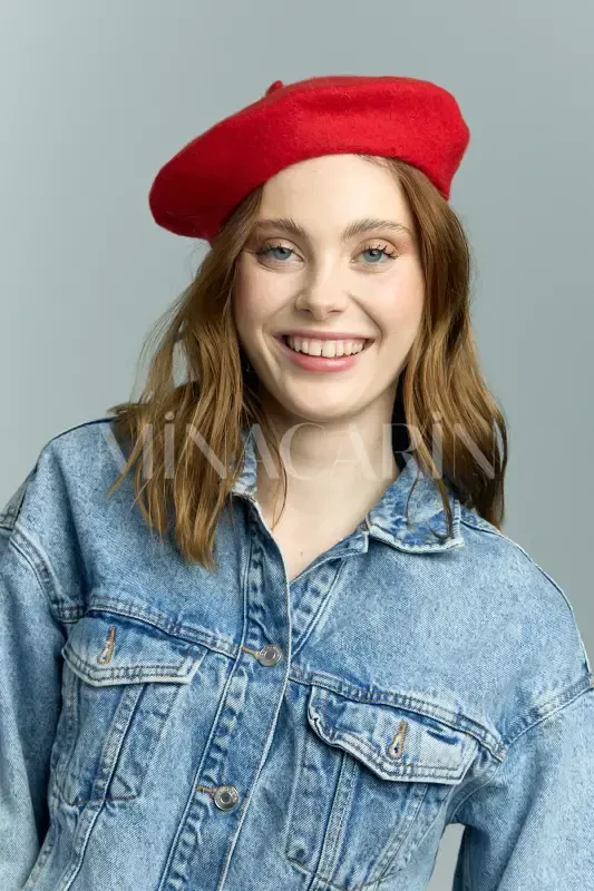 French Painter Australian Wool Felt Beret Red-Red - 3