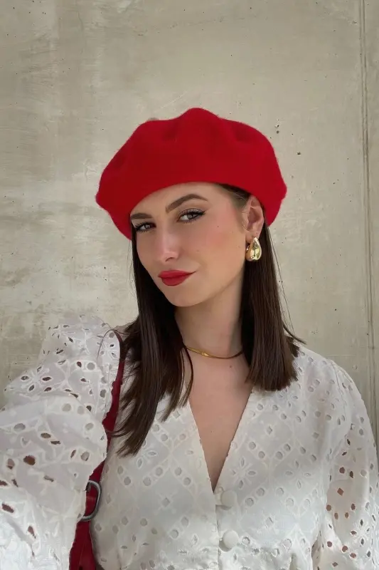 French Painter Australian Wool Felt Beret Red-Red - 5