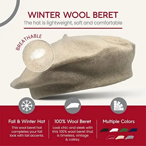 French Wool Beret Hat - Classic Stretchable - One Size Fits Most - Solid Color - Stylish Chic Parisian - 4