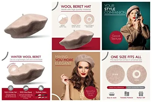 French Wool Beret Hat - Classic Stretchable - One Size Fits Most - Solid Color - Stylish Chic Parisian - 7
