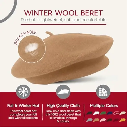 French Wool Beret Hat - Classic Stretchable - One Size Fits Most - Solid Color - Stylish Chic Parisian - 4