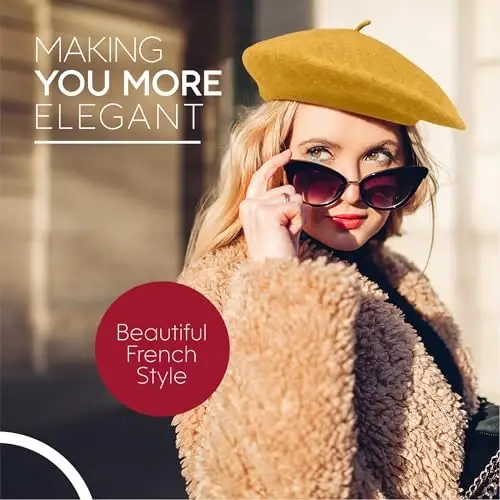 French Wool Beret Hat - Classic Stretchable - One Size Fits Most - Solid Color - Stylish Chic Parisian - 2