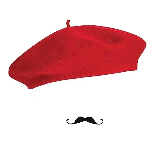 FrencModazonean Beret Women Men, Mustache Halloween Mime Costume Accessory Beanie Caps Classic Wool Winter French Hat Free Size - 1
